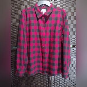 L. L. Bean Red and Black Buffalo Plaid Relaxed Fit flannel Shirt Womens XL